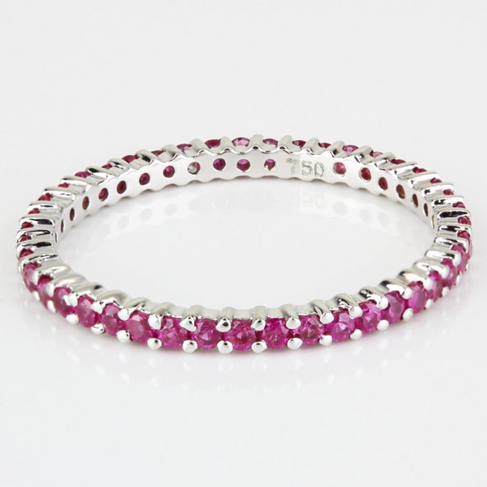 New Jolie 18k White Gold & Red Ruby Stackable Eternity Wedding Anniversary Ring